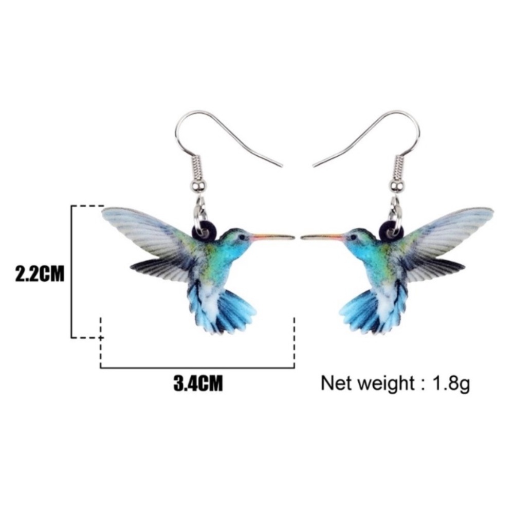 BOGO Hummingbird Earrings Dangle Drop Blue Acrylic - Picture 5 of 8